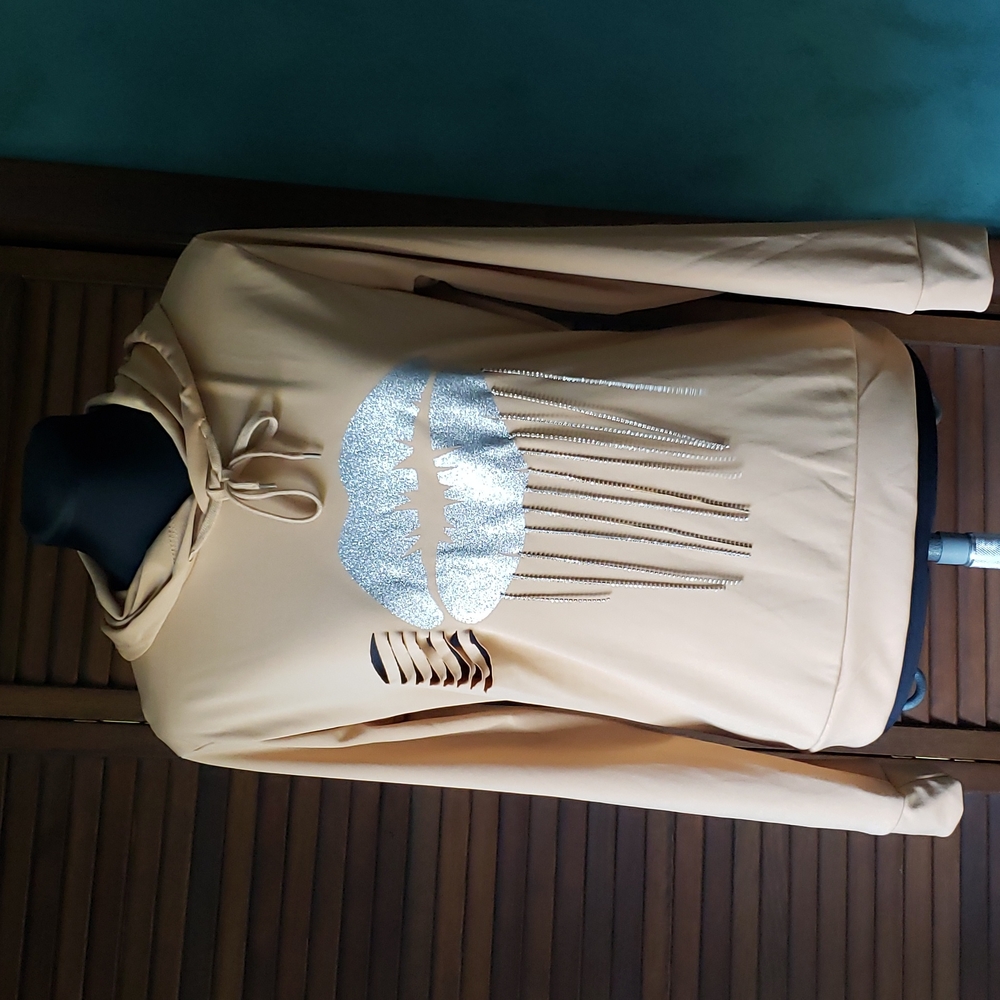 Blingy Lip Hoodie with Rhinestones Women's Size Medium